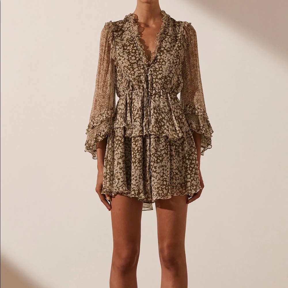 Shona Joy CLAUDETTE BALLOON SLEEVE DRAWSTRING MINI DRESS